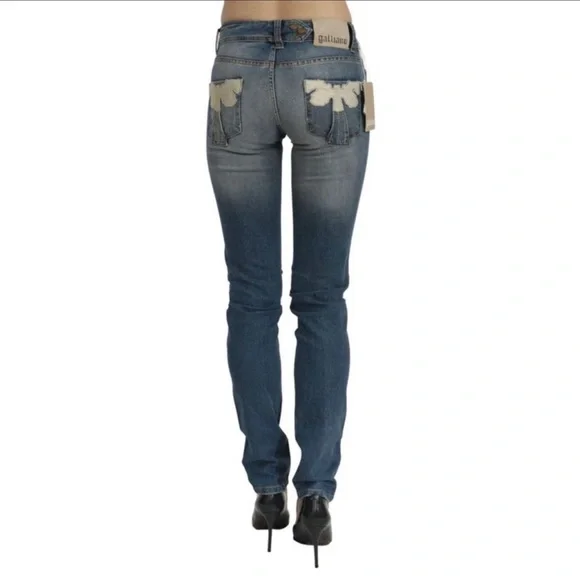 John Galliano Blue Washed Mid Waist Slim Fit Trouser Cotton Jeans